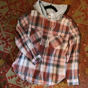 Grace & Lace Plaid Hooded Flannel Shirt